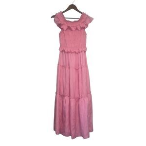 Avara Chic Women's Small Pink Tiered Ruffle Maxi Dress